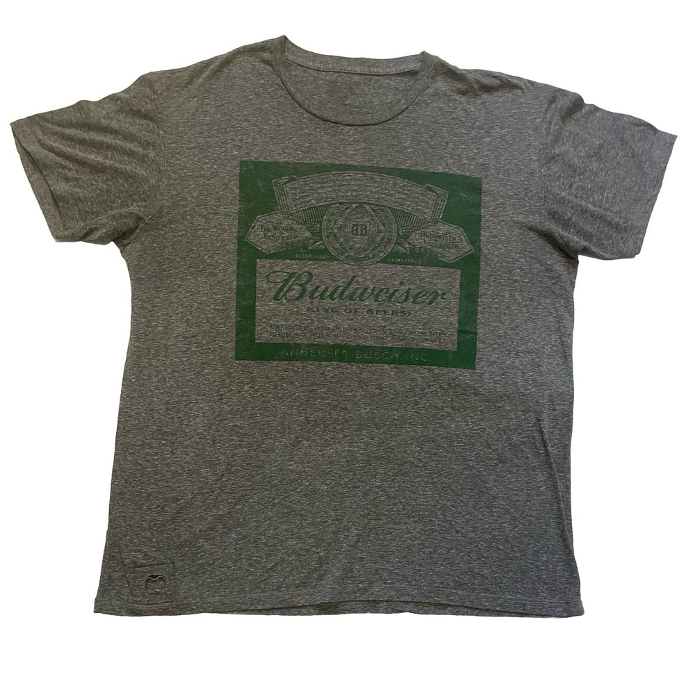 Budweiser Beer Bottle Cap Opener T‎ Shirt Size XL Gray With Green Logo